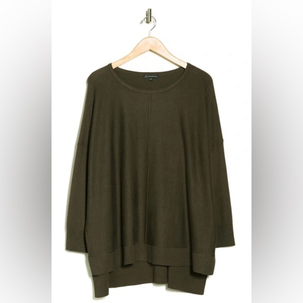New Adrianna Papell Green Fatigue Boat Neck Hi-Low Tunic Sweater Women Plus 1X